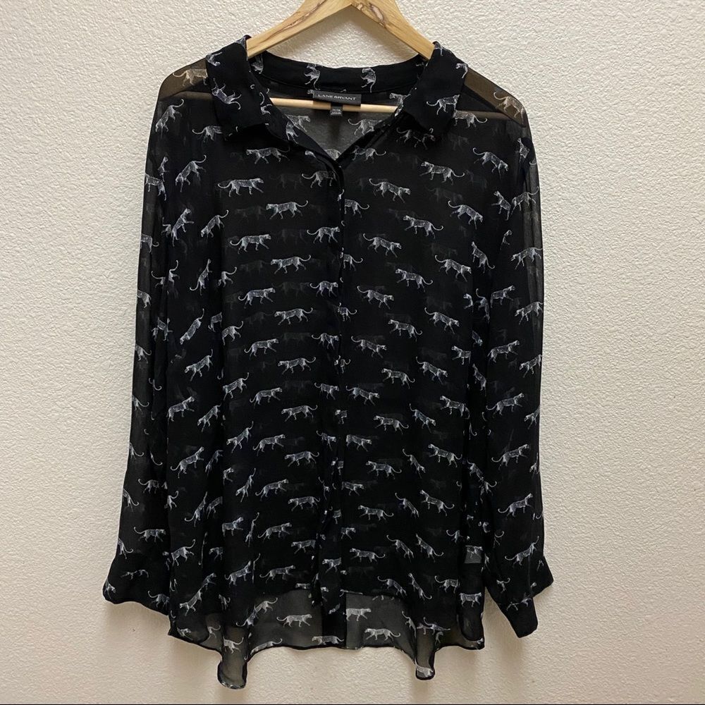 Lane Bryant Cheetah Button Blouse Size 18